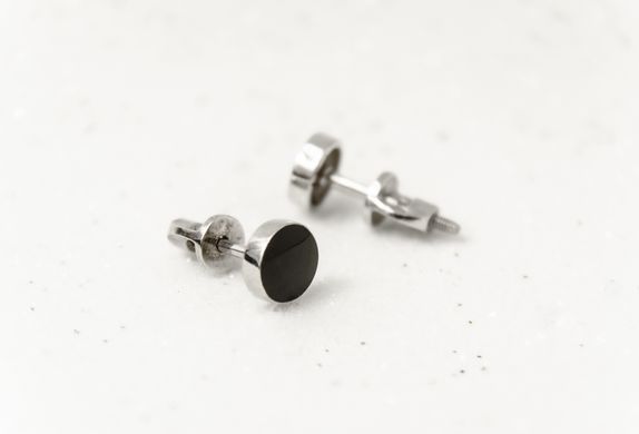 Silver stud earrings with black enamel
