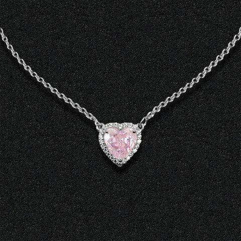 Silver necklace 40-45 sm with a pink heart