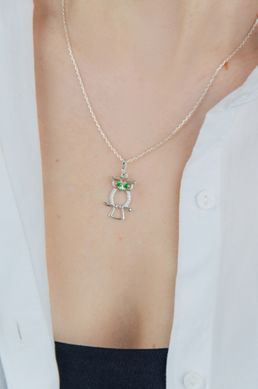 Women's silver pendant "Curious owl" rhodium plated
