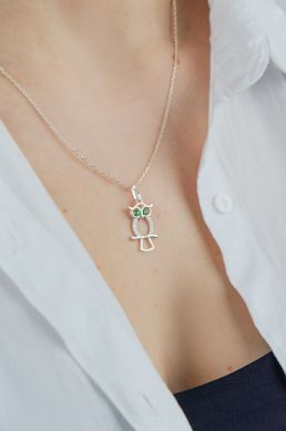 Women's silver pendant "Curious owl" rhodium plated