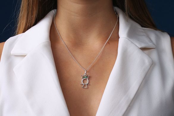Women's silver pendant "Curious owl" rhodium plated