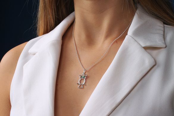 Women's silver pendant "Curious owl" rhodium plated
