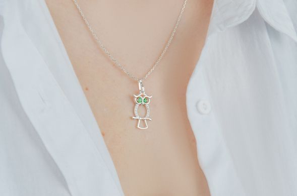 Women's silver pendant "Curious owl" rhodium plated