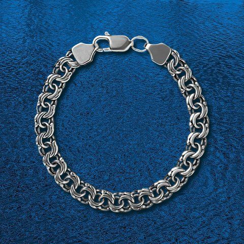 Серебряный браслет "Плоский Бисмарк" чернёный